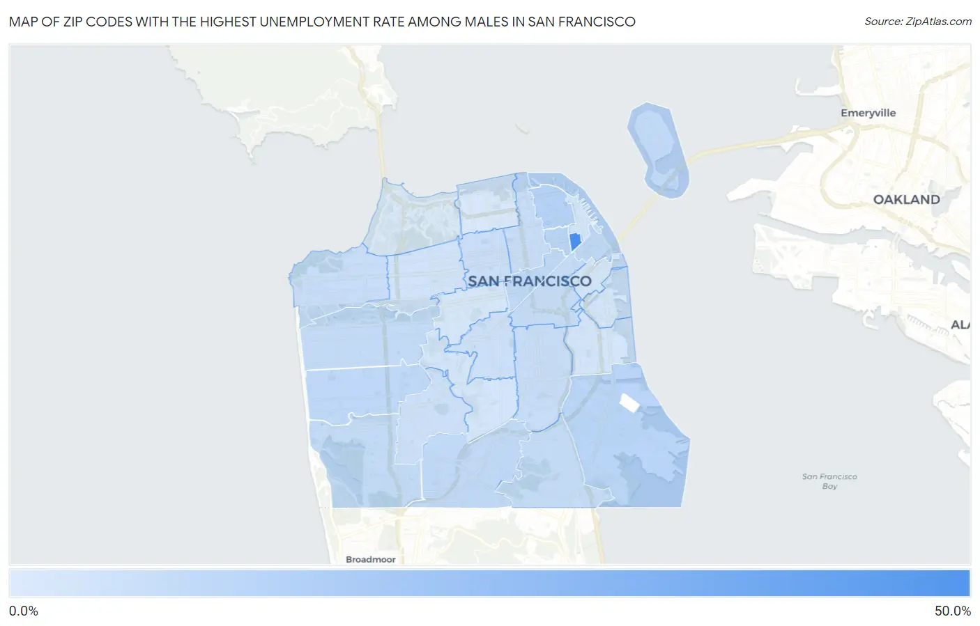 Zip Codes with the Highest Unemployment Rate Among Males in San Francisco Map