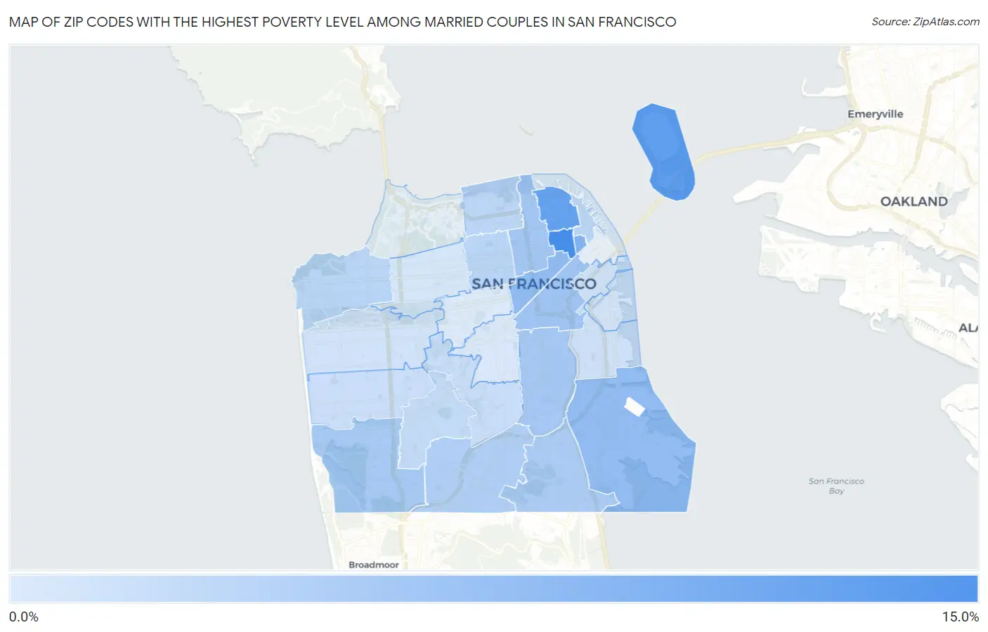 Zip Codes with the Highest Poverty Level Among Married Couples in San Francisco Map
