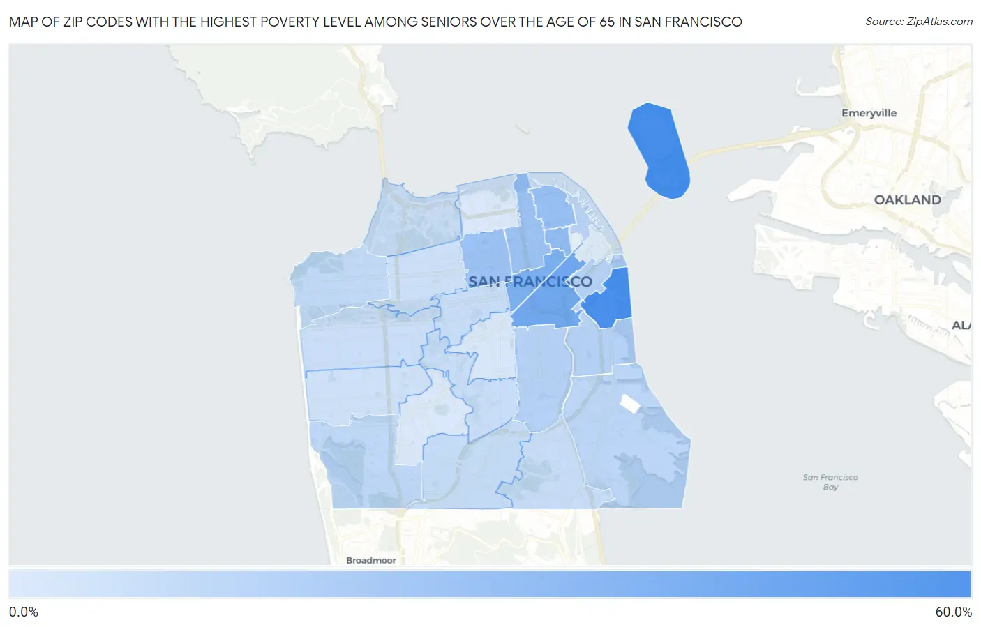 Zip Codes with the Highest Poverty Level Among Seniors Over the Age of 65 in San Francisco Map