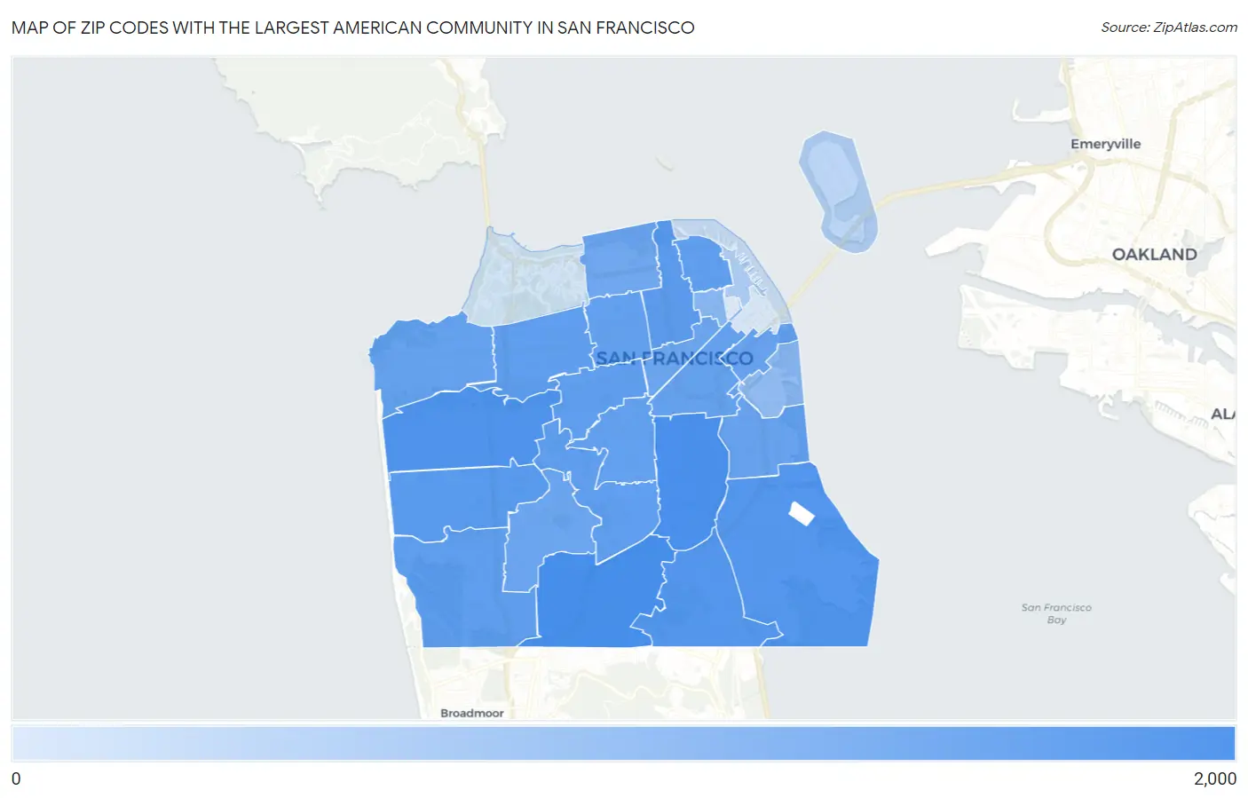 Zip Codes with the Largest American Community in San Francisco Map