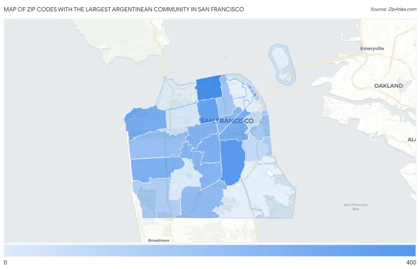 Zip Codes with the Largest Argentinean Community in San Francisco Map