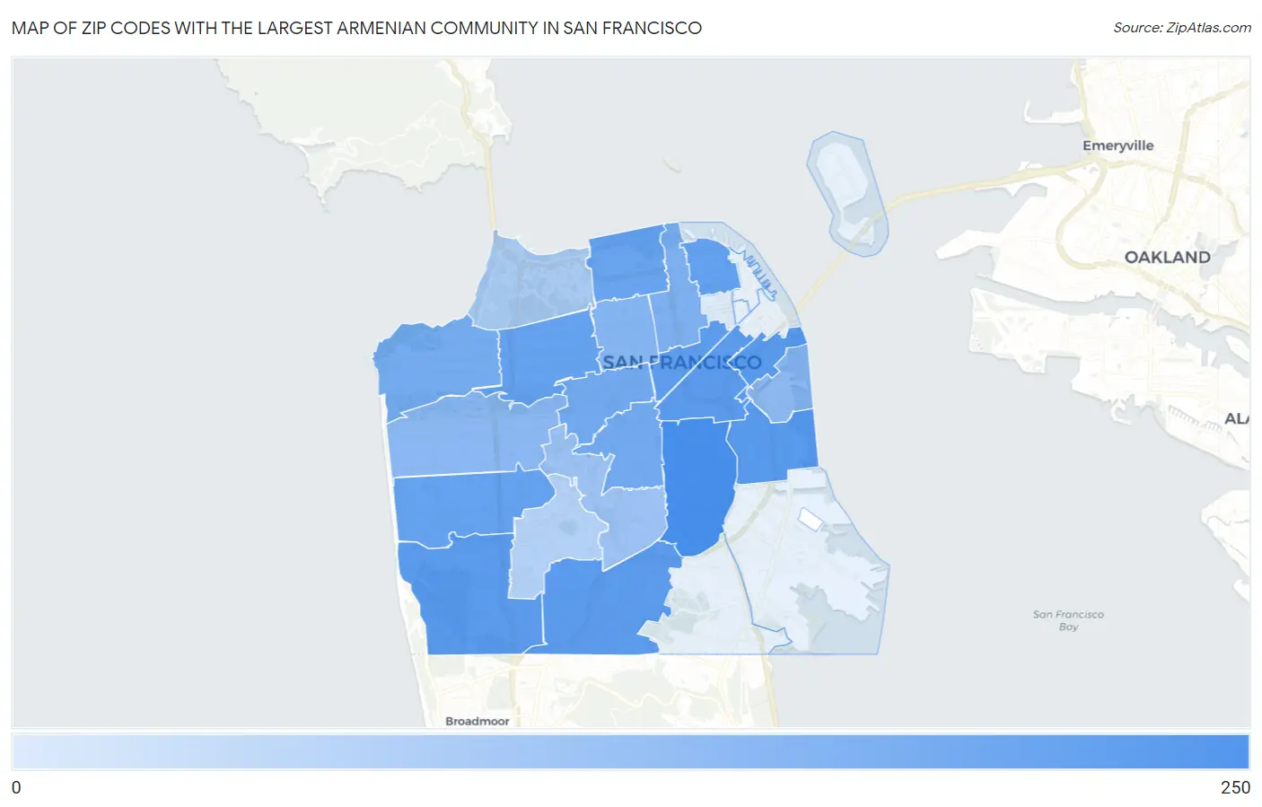 Zip Codes with the Largest Armenian Community in San Francisco Map