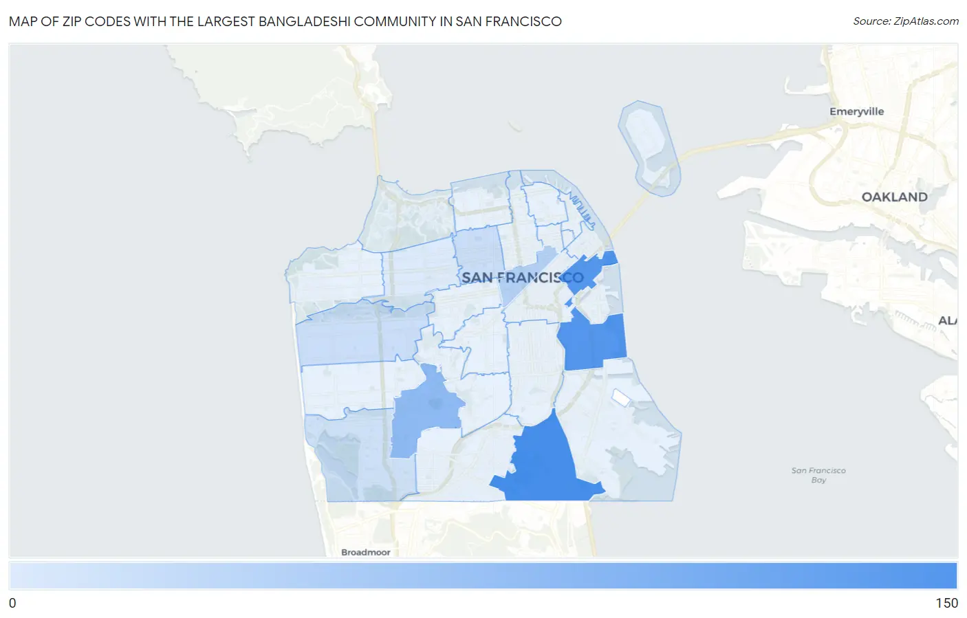 Zip Codes with the Largest Bangladeshi Community in San Francisco Map