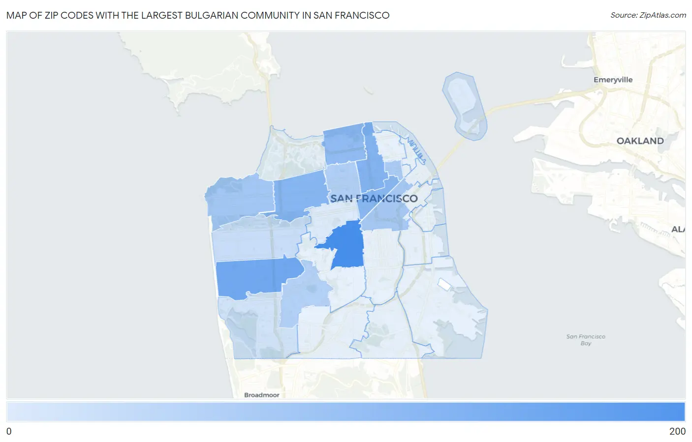 Zip Codes with the Largest Bulgarian Community in San Francisco Map