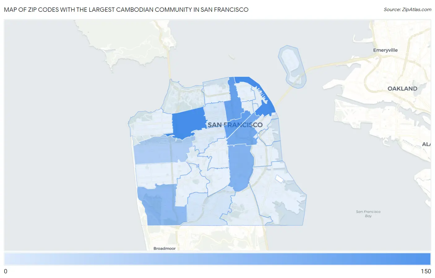 Zip Codes with the Largest Cambodian Community in San Francisco Map