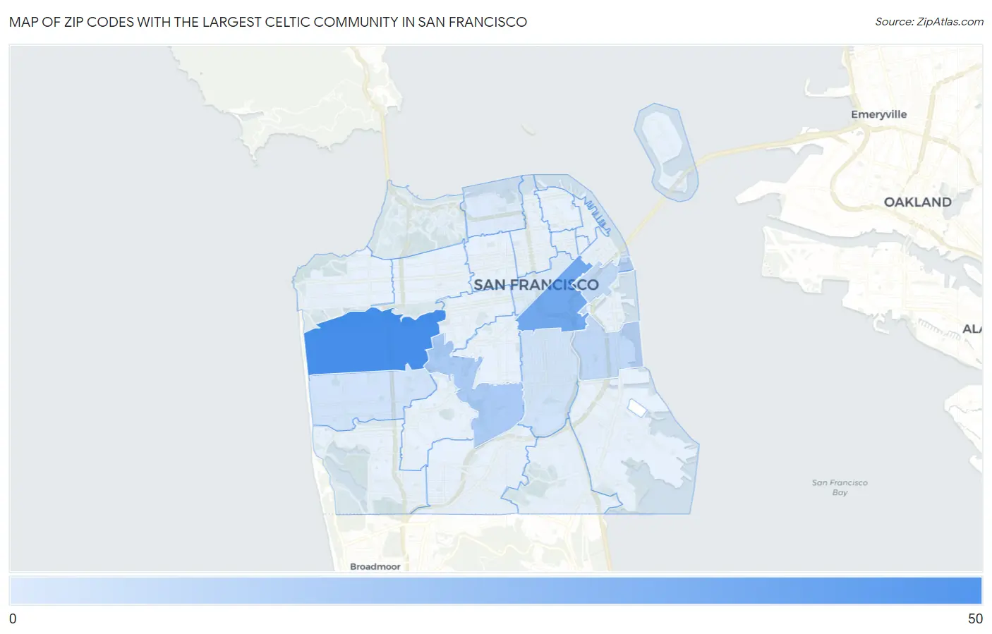 Zip Codes with the Largest Celtic Community in San Francisco Map