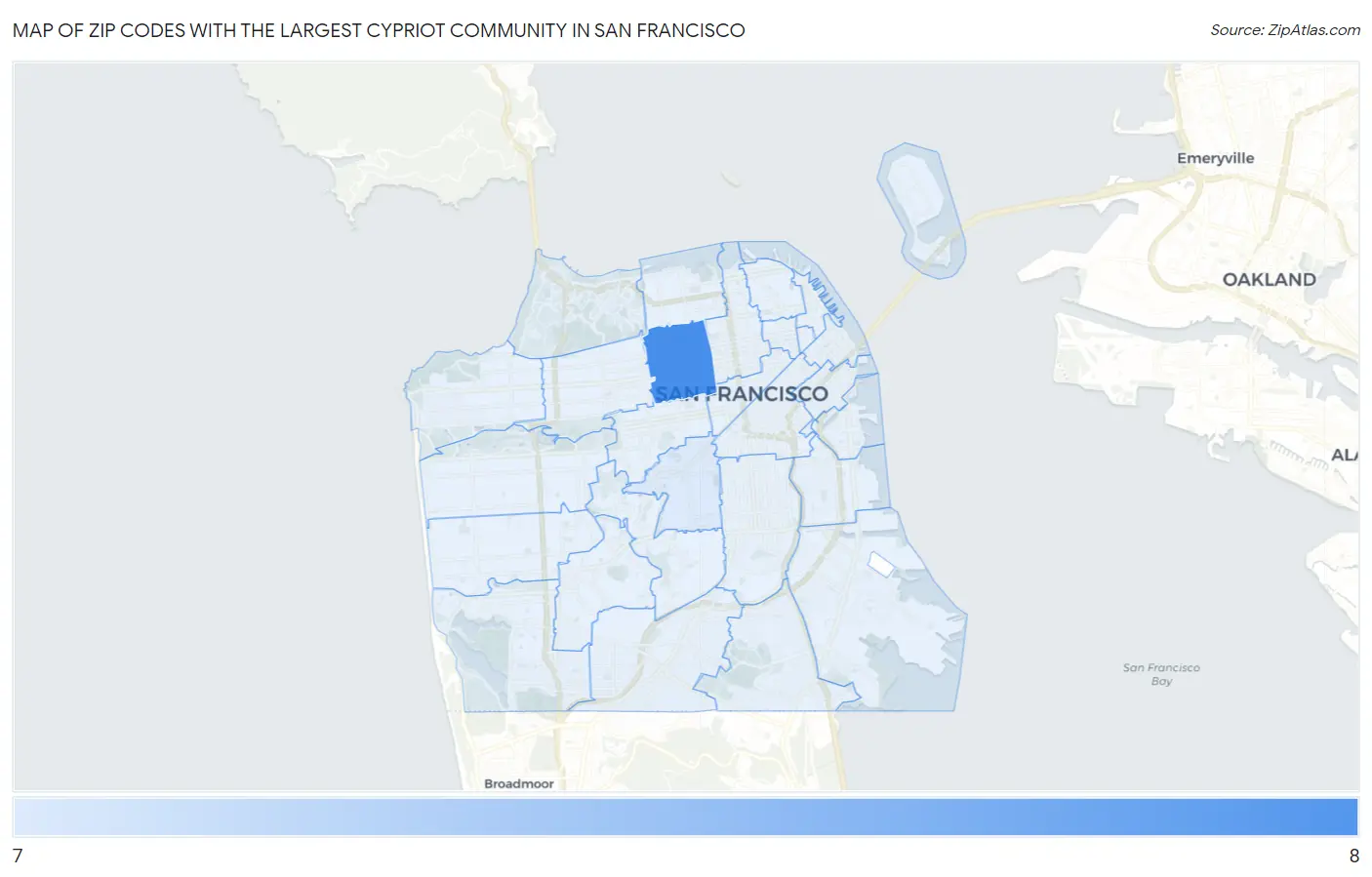 Zip Codes with the Largest Cypriot Community in San Francisco Map