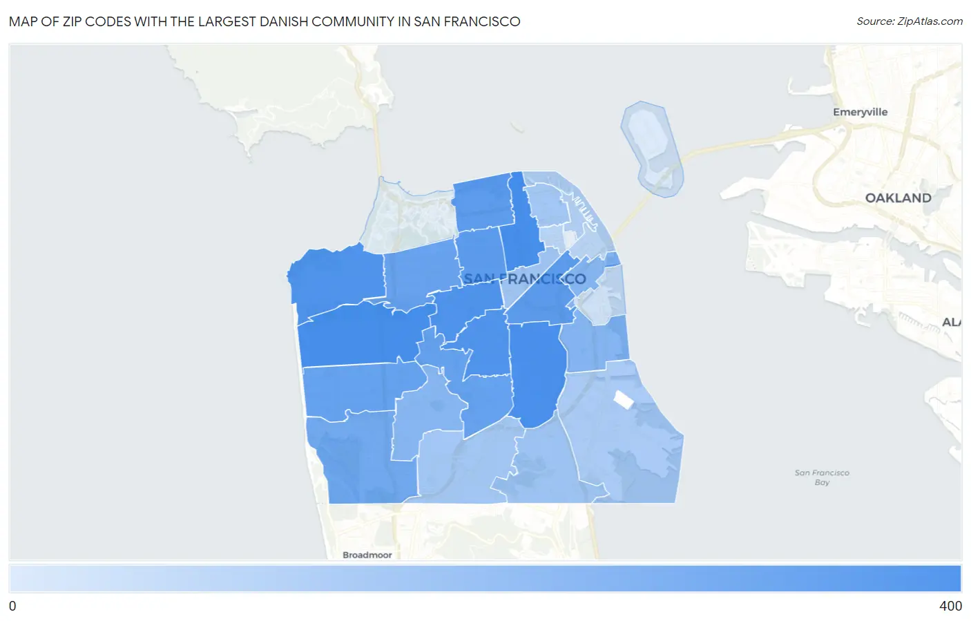 Zip Codes with the Largest Danish Community in San Francisco Map