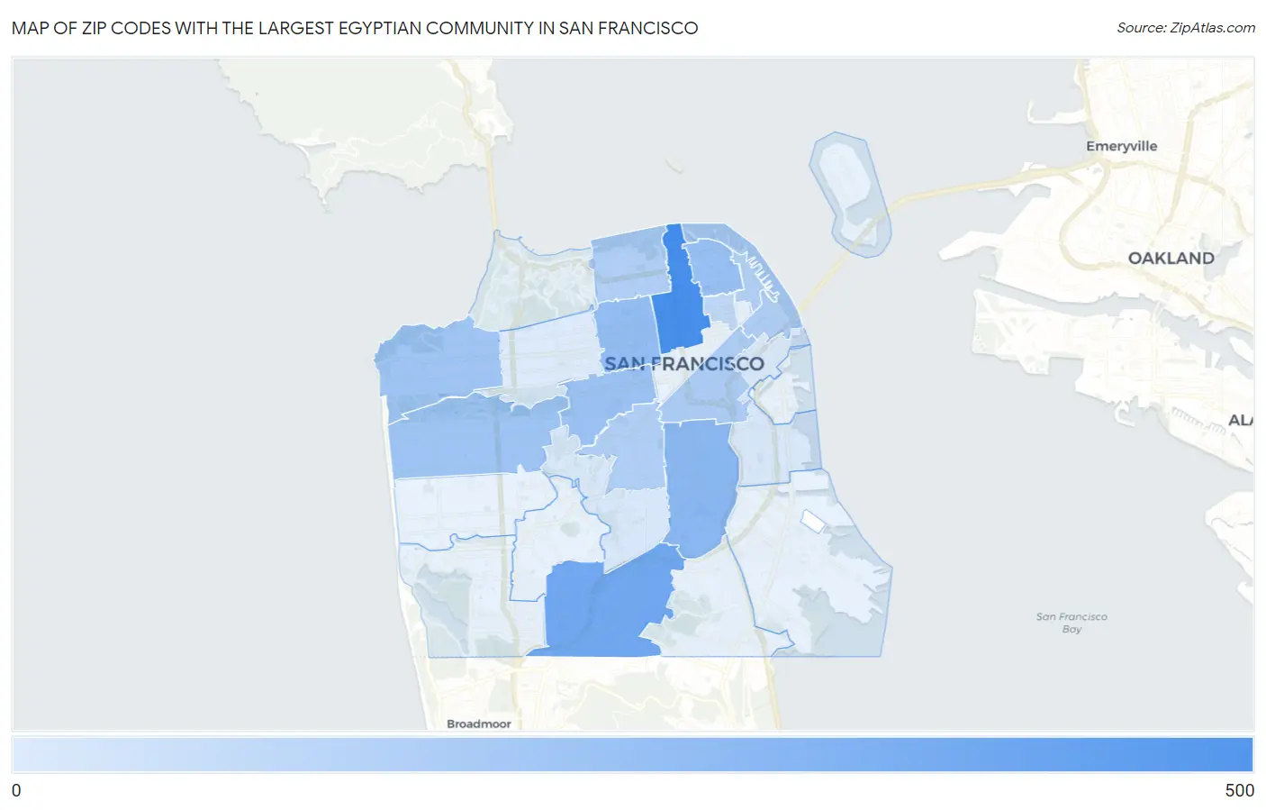Zip Codes with the Largest Egyptian Community in San Francisco Map
