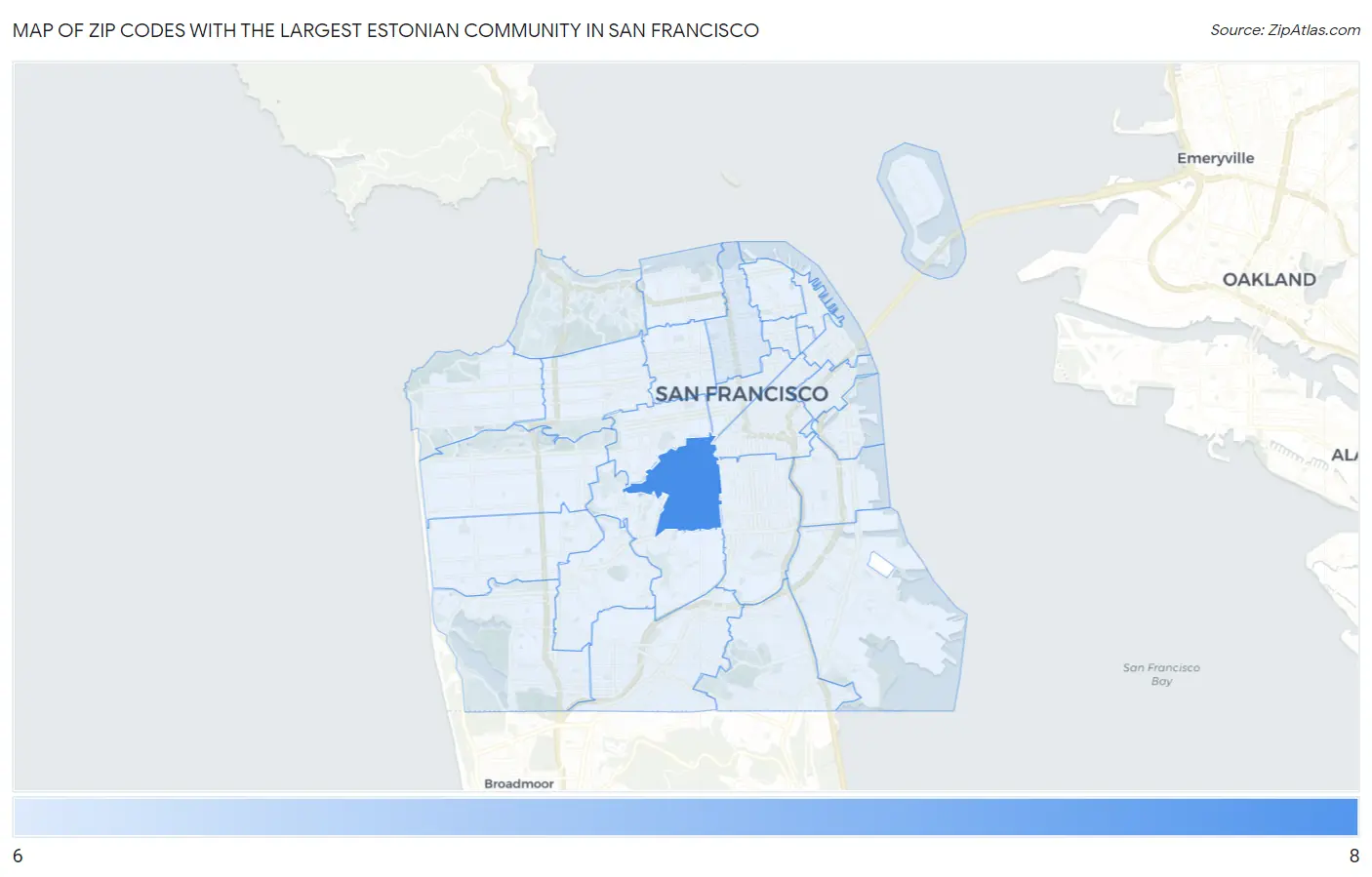 Zip Codes with the Largest Estonian Community in San Francisco Map