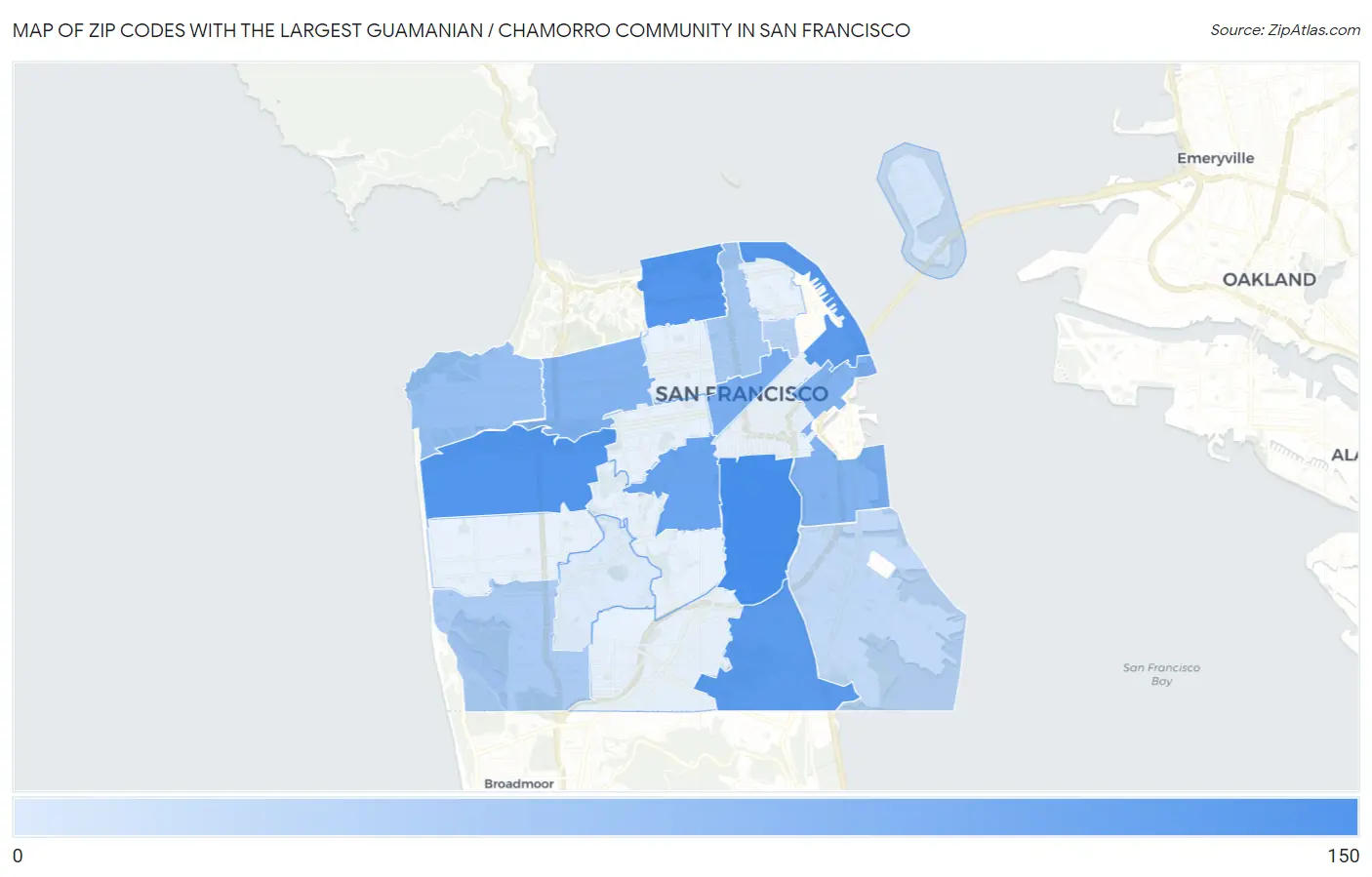 Zip Codes with the Largest Guamanian / Chamorro Community in San Francisco Map