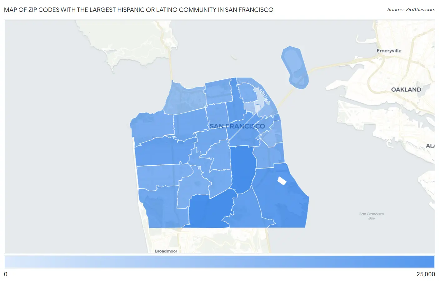 Zip Codes with the Largest Hispanic or Latino Community in San Francisco Map