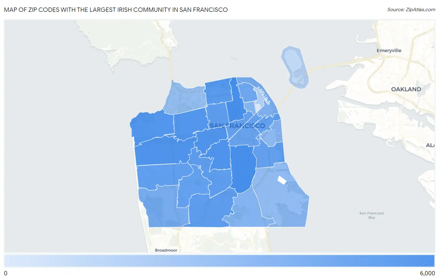 Zip Codes with the Largest Irish Community in San Francisco Map