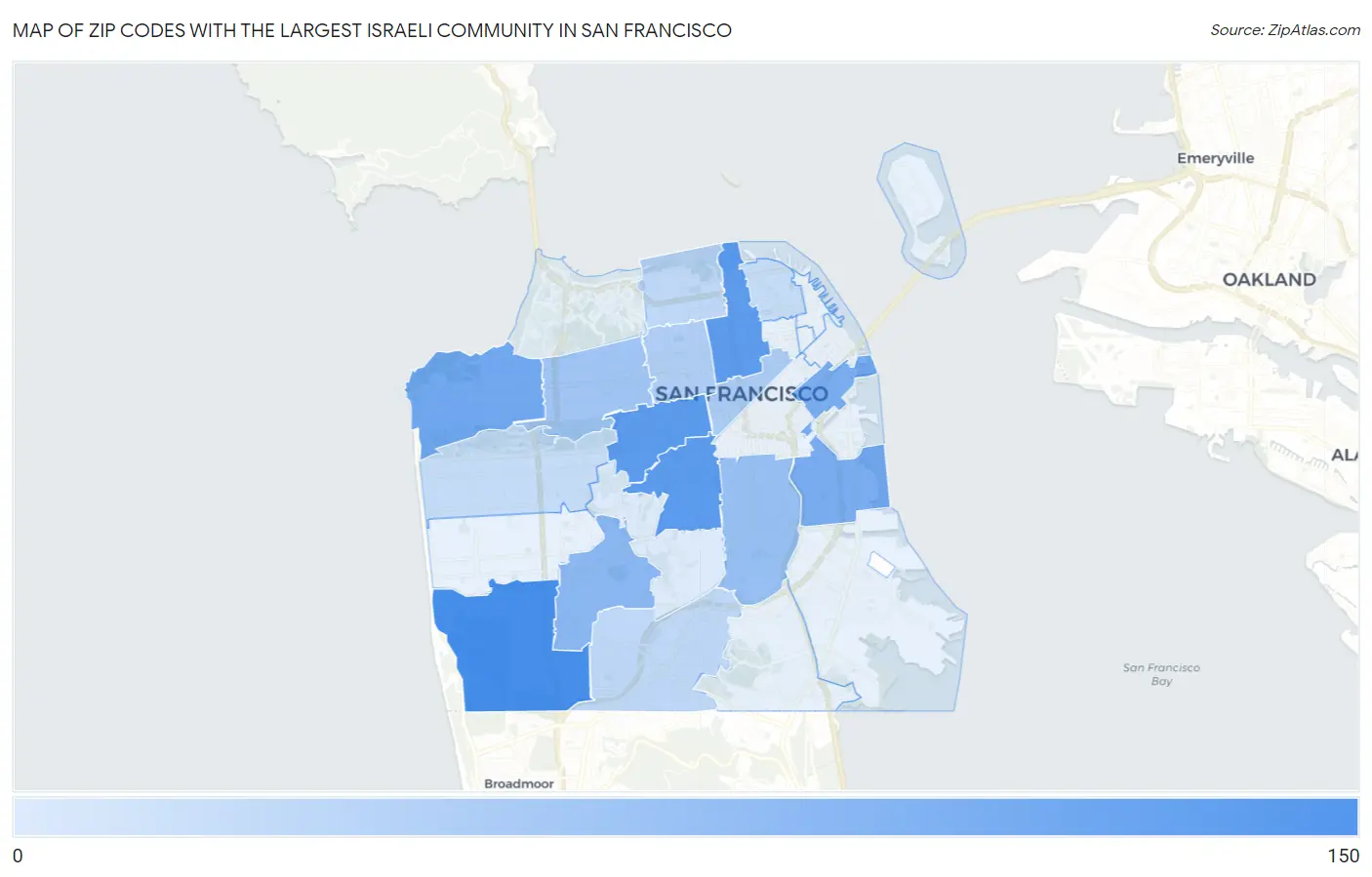 Zip Codes with the Largest Israeli Community in San Francisco Map