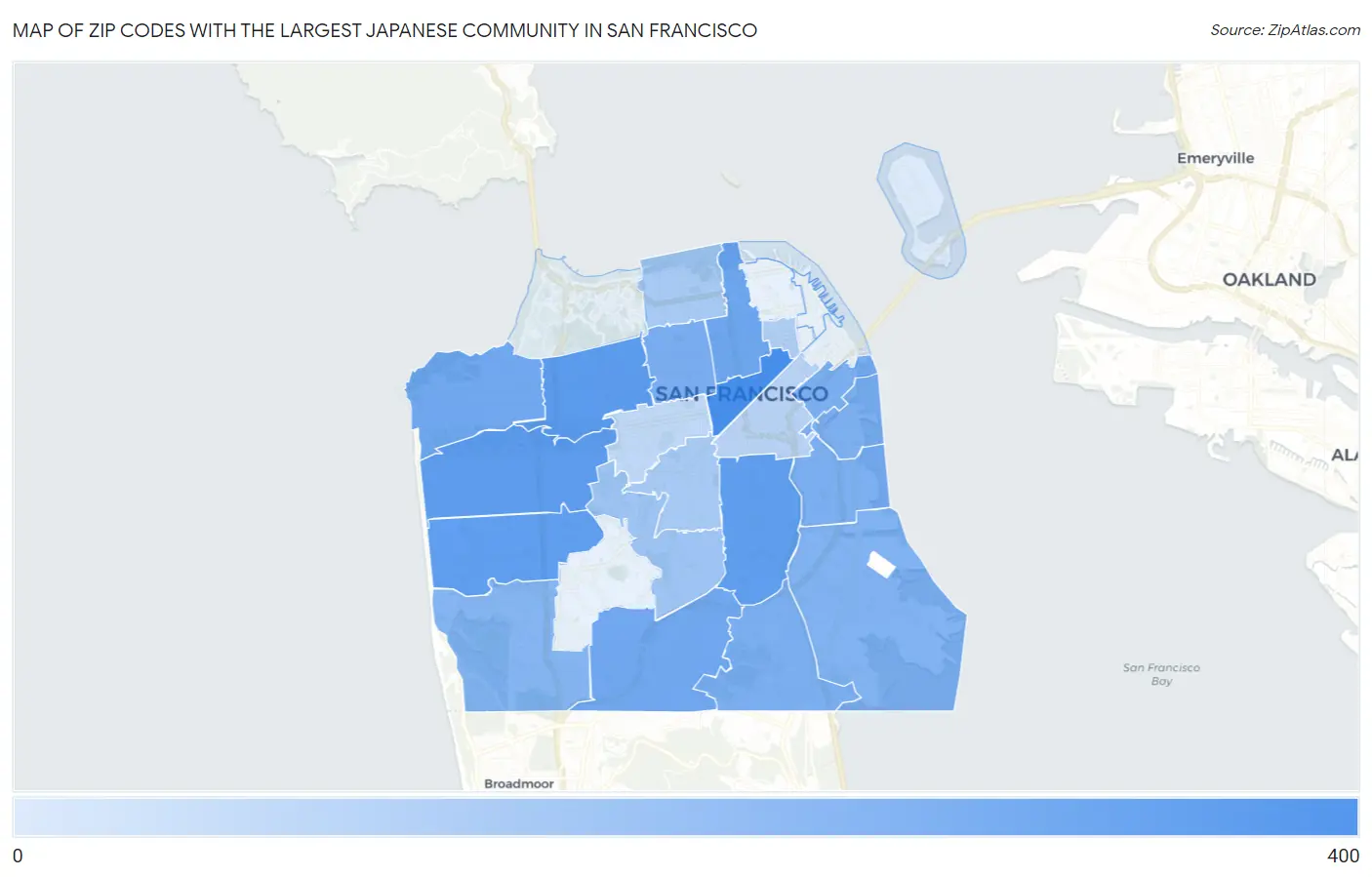 Zip Codes with the Largest Japanese Community in San Francisco Map