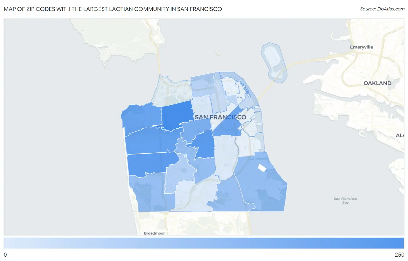 Zip Codes with the Largest Laotian Community in San Francisco Map