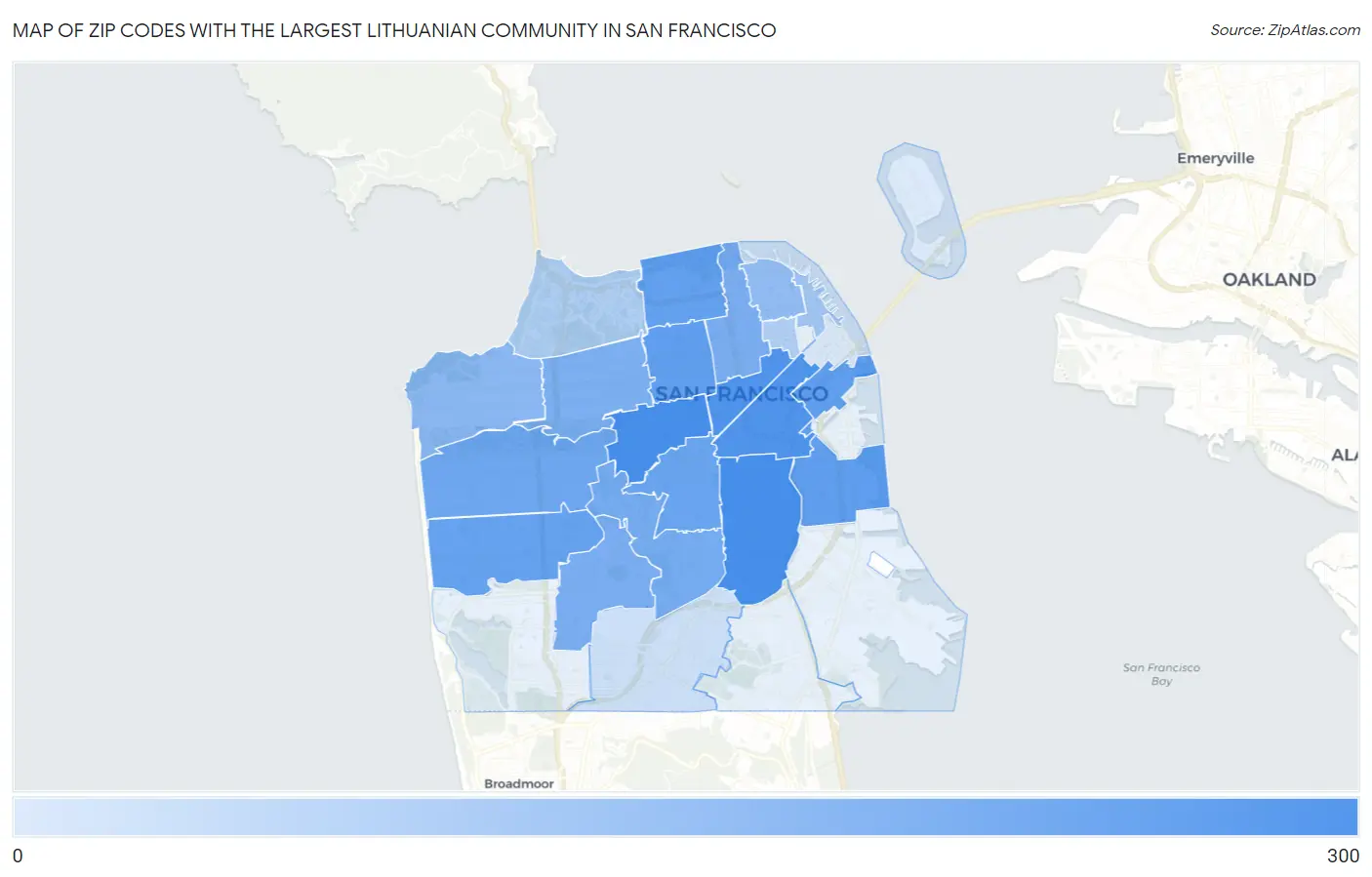Zip Codes with the Largest Lithuanian Community in San Francisco Map