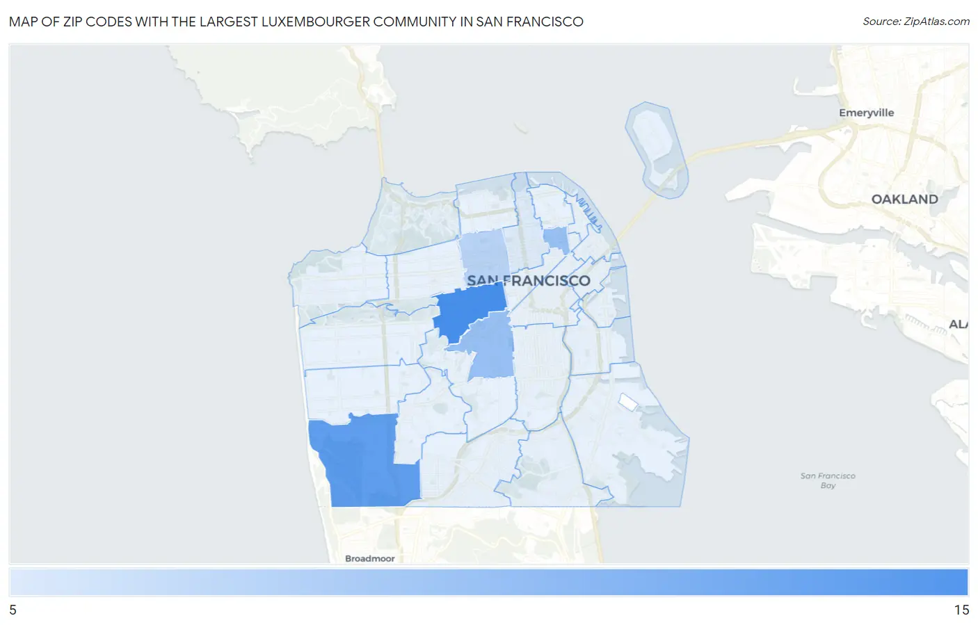 Zip Codes with the Largest Luxembourger Community in San Francisco Map