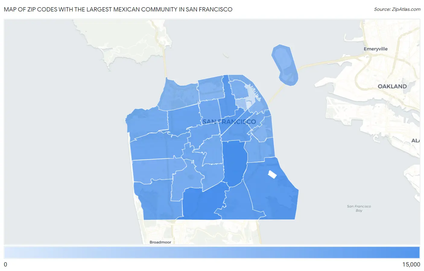 Zip Codes with the Largest Mexican Community in San Francisco Map