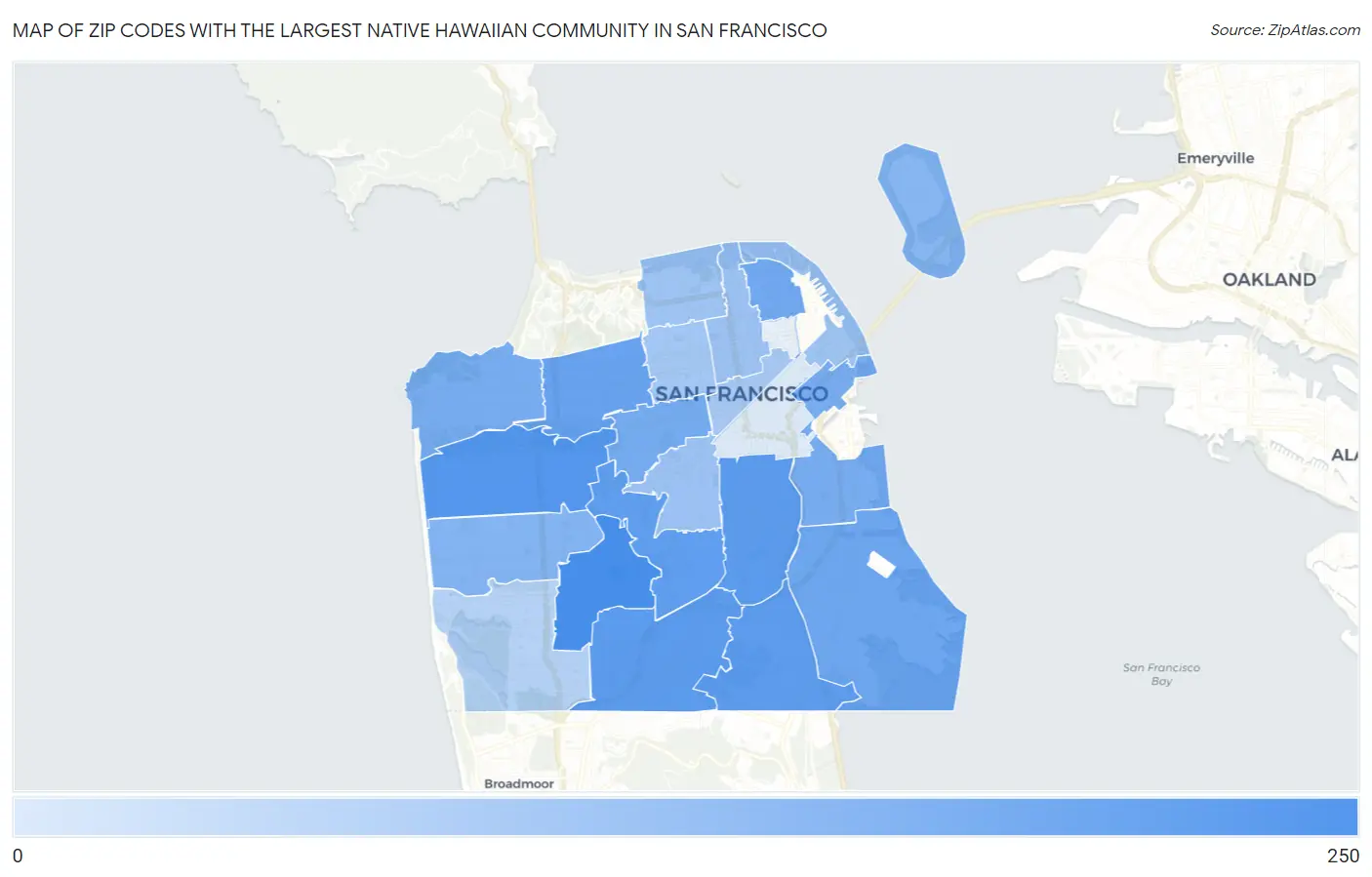 Zip Codes with the Largest Native Hawaiian Community in San Francisco Map