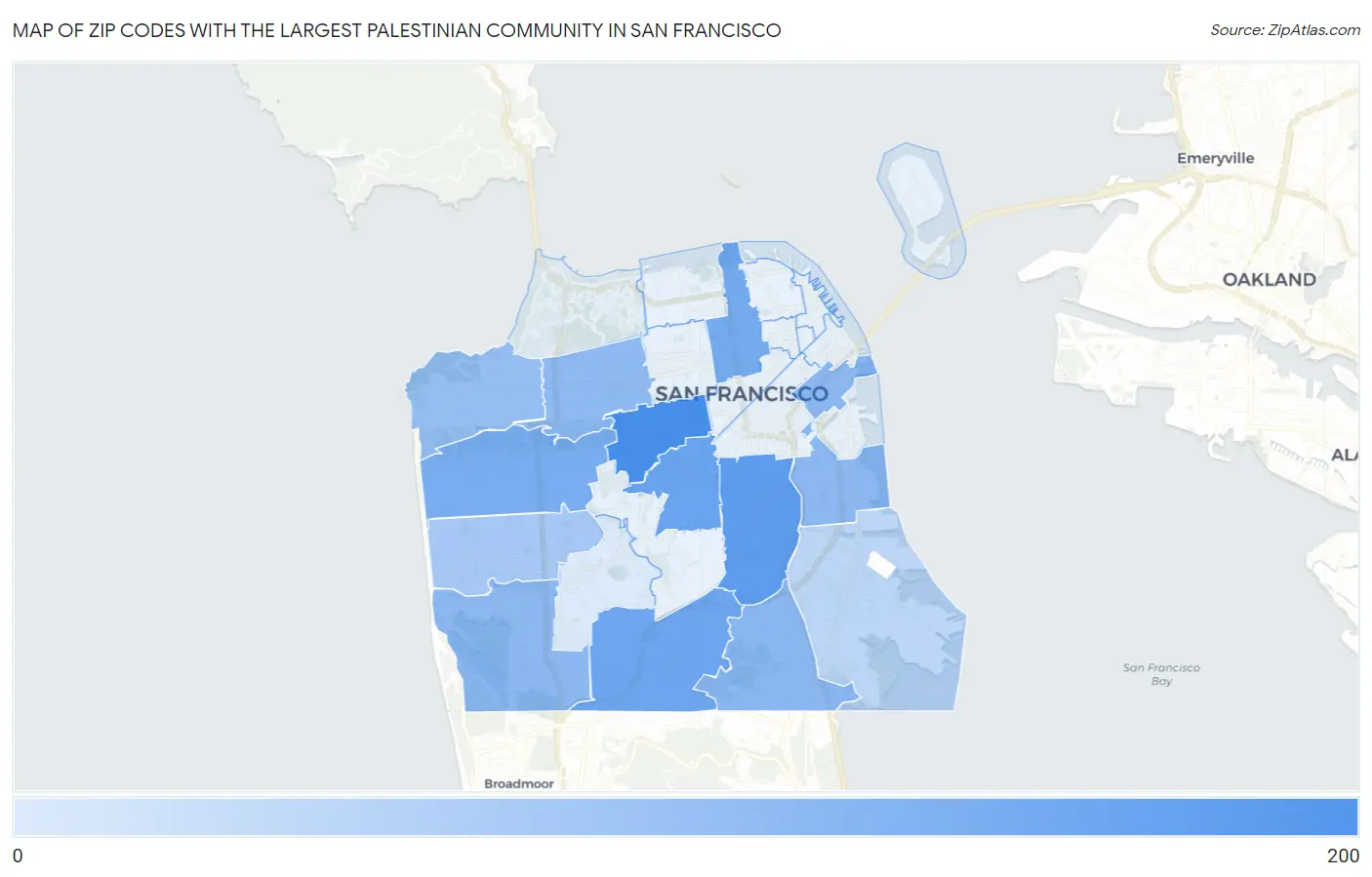 Zip Codes with the Largest Palestinian Community in San Francisco Map