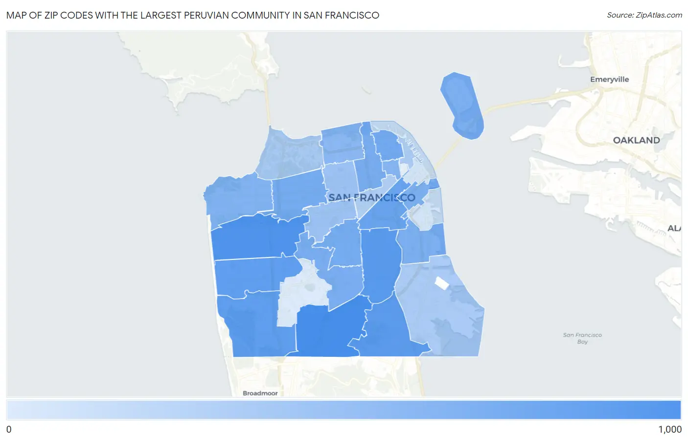 Zip Codes with the Largest Peruvian Community in San Francisco Map