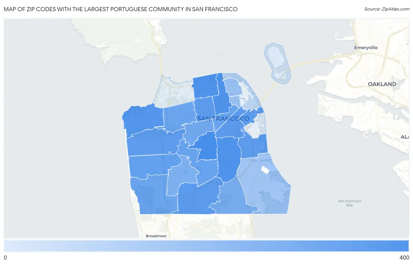 Zip Codes with the Largest Portuguese Community in San Francisco Map