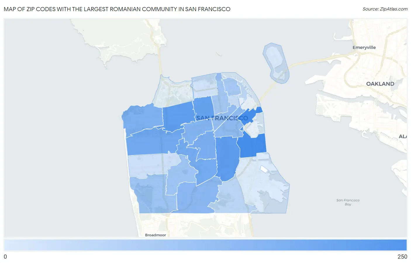 Zip Codes with the Largest Romanian Community in San Francisco Map