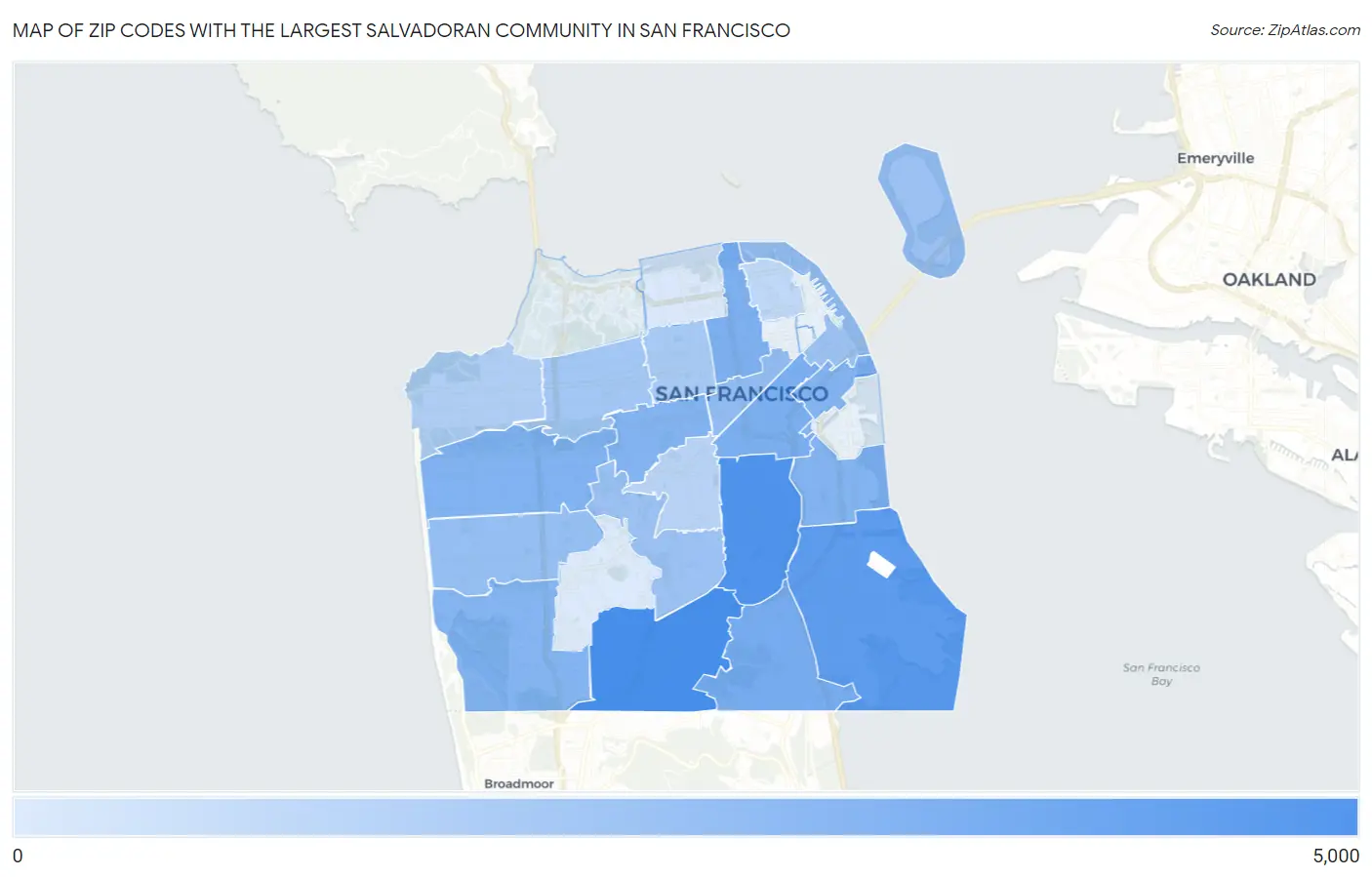 Zip Codes with the Largest Salvadoran Community in San Francisco Map