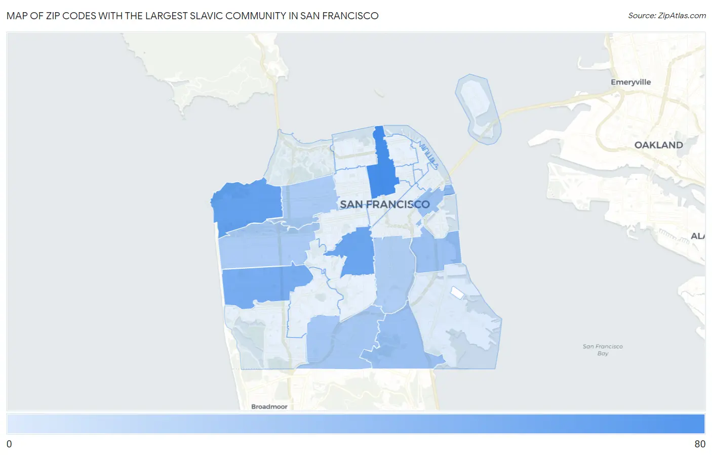 Zip Codes with the Largest Slavic Community in San Francisco Map