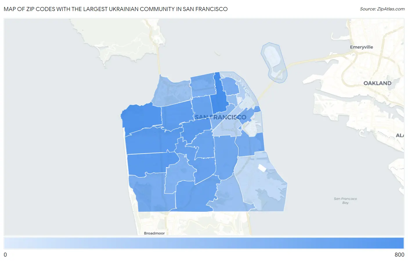 Zip Codes with the Largest Ukrainian Community in San Francisco Map