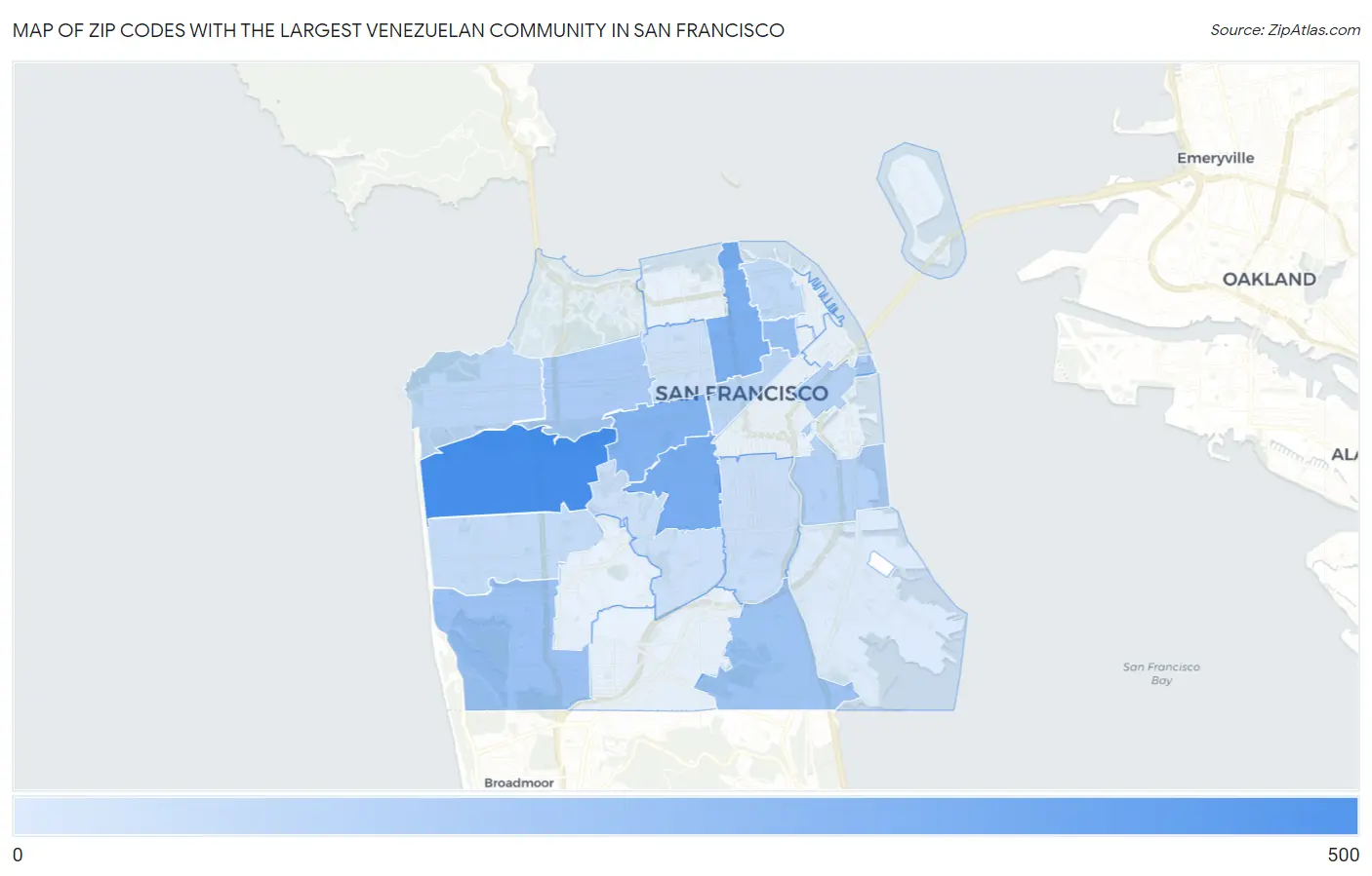 Zip Codes with the Largest Venezuelan Community in San Francisco Map