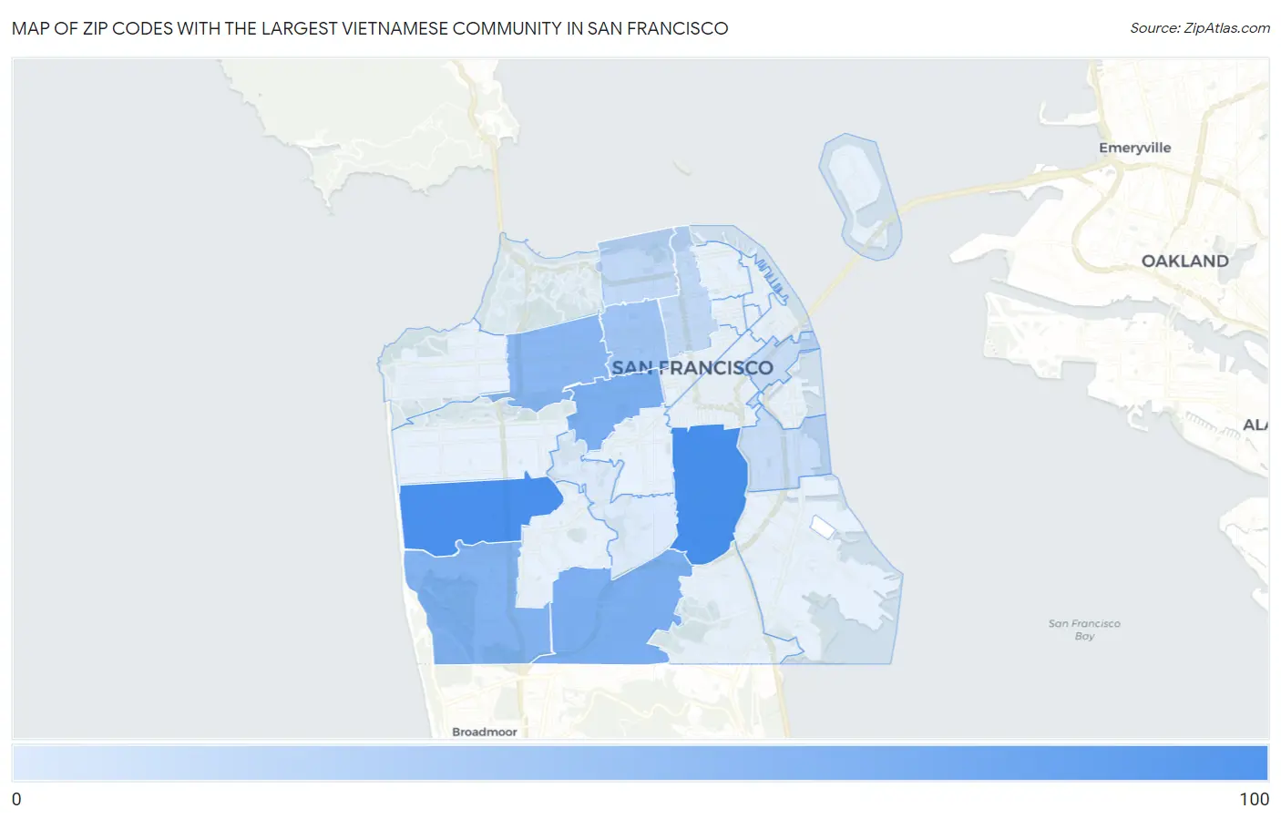 Zip Codes with the Largest Vietnamese Community in San Francisco Map