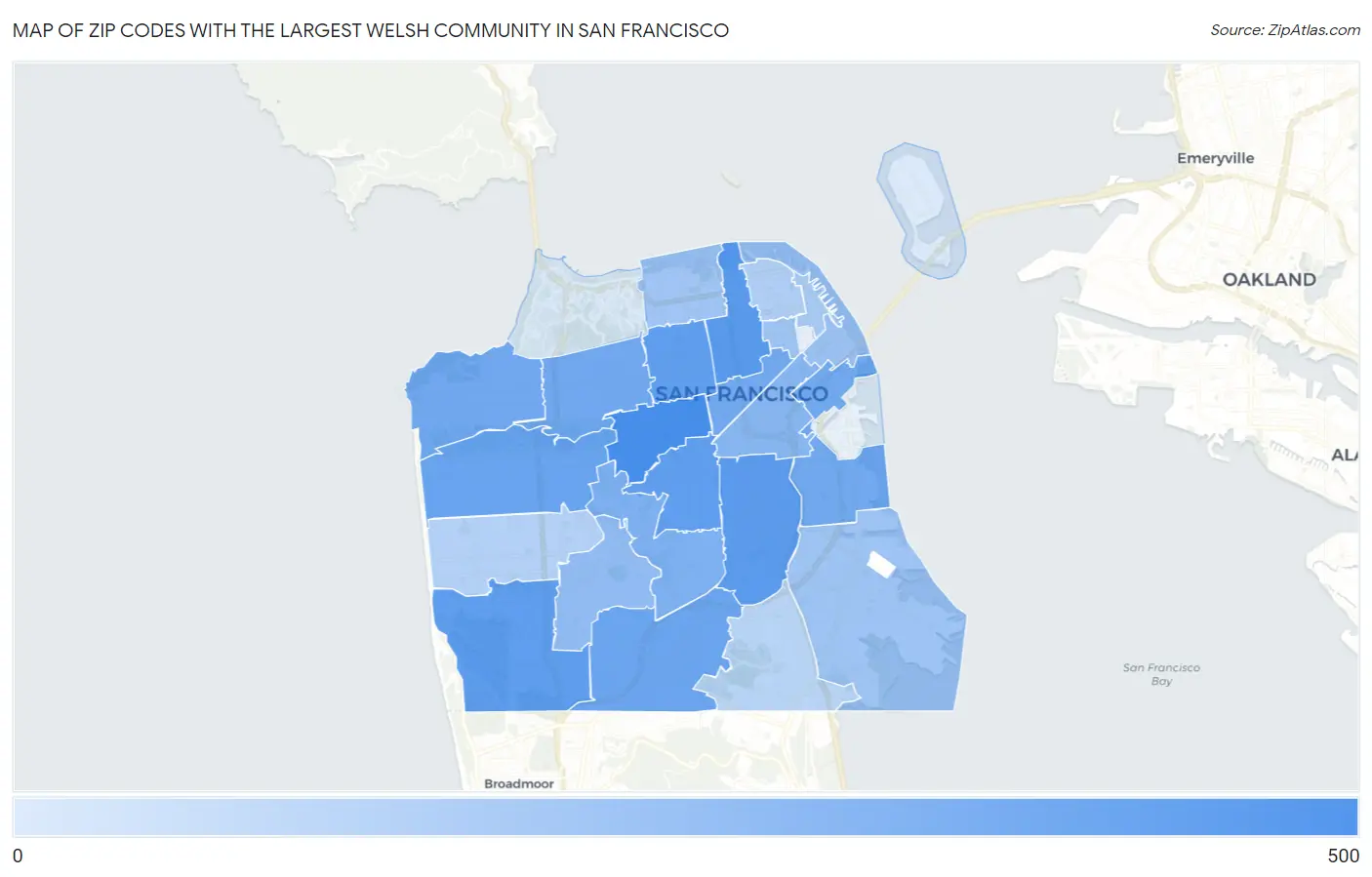 Zip Codes with the Largest Welsh Community in San Francisco Map