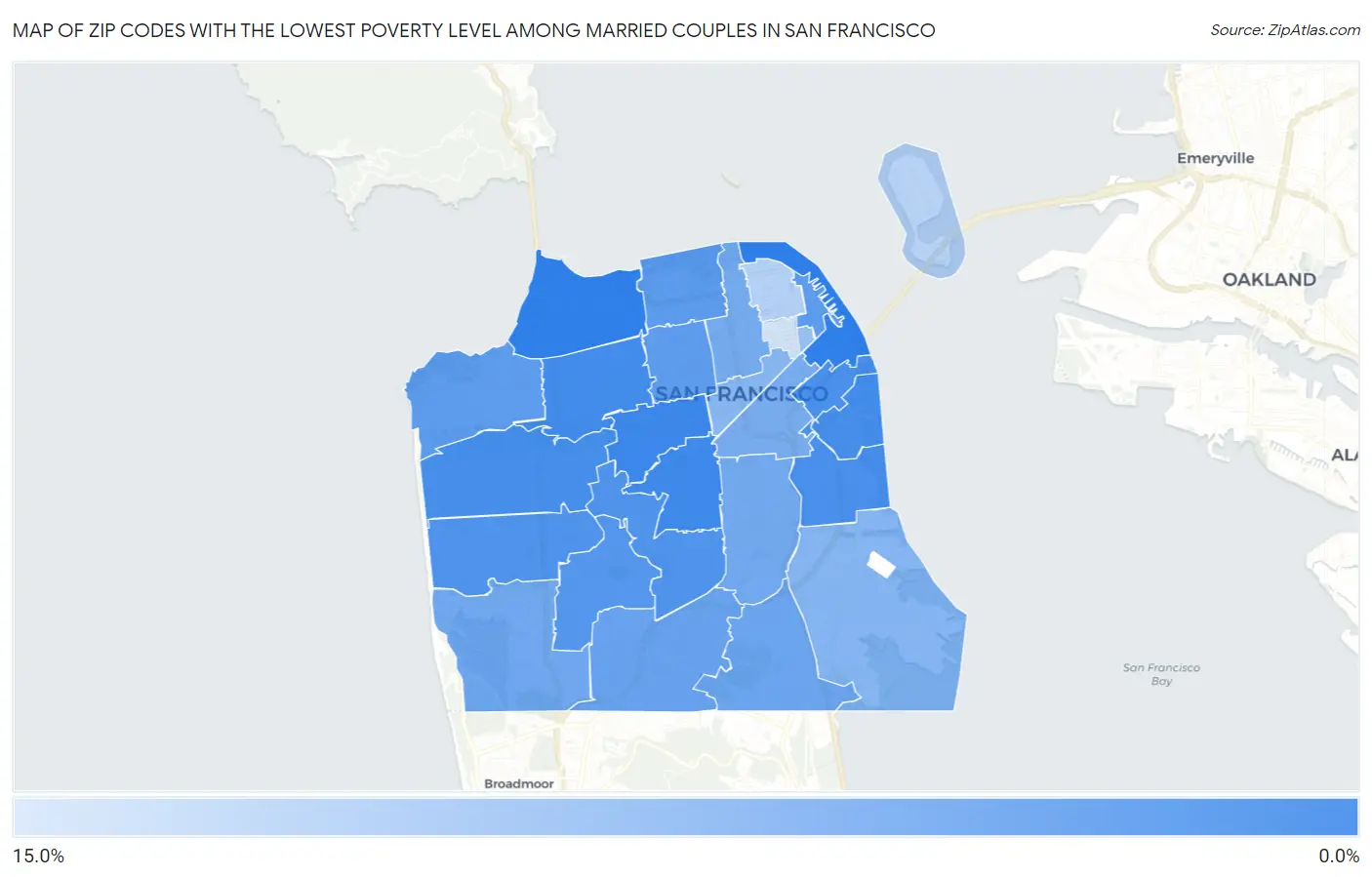 Zip Codes with the Lowest Poverty Level Among Married Couples in San Francisco Map