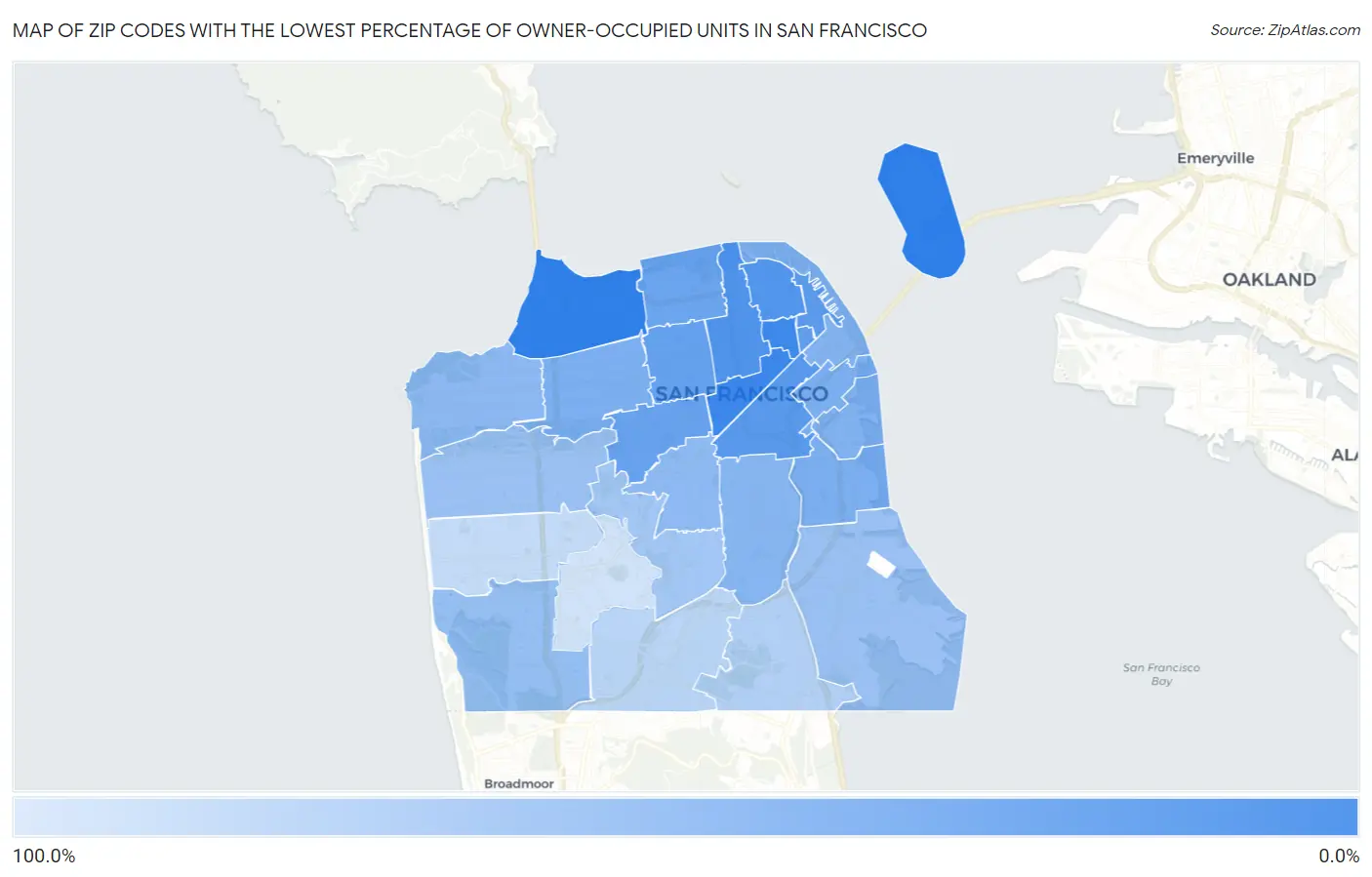 Zip Codes with the Lowest Percentage of Owner-Occupied Units in San Francisco Map