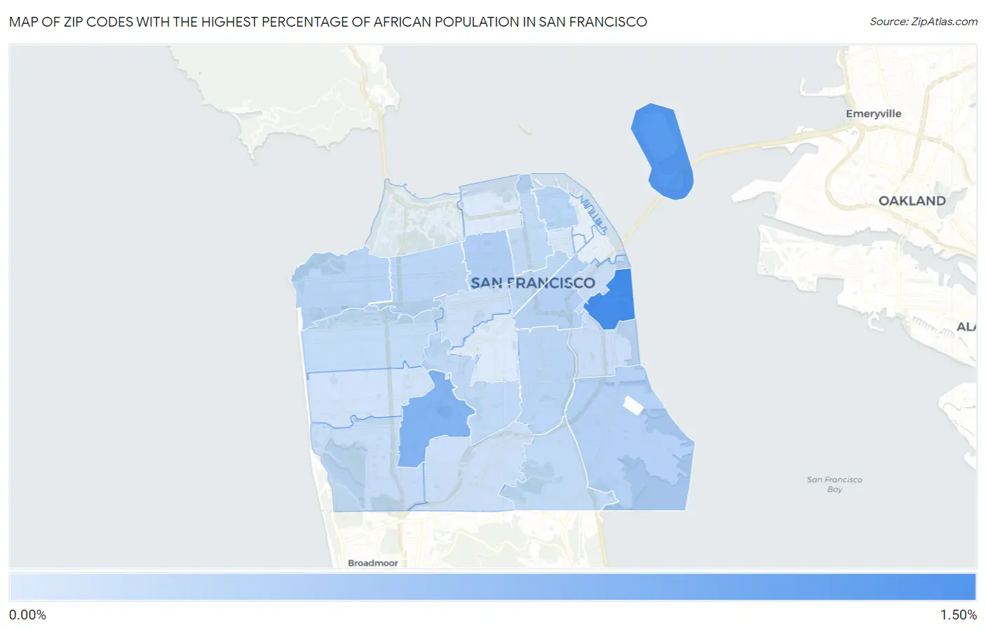 Zip Codes with the Highest Percentage of African Population in San Francisco Map