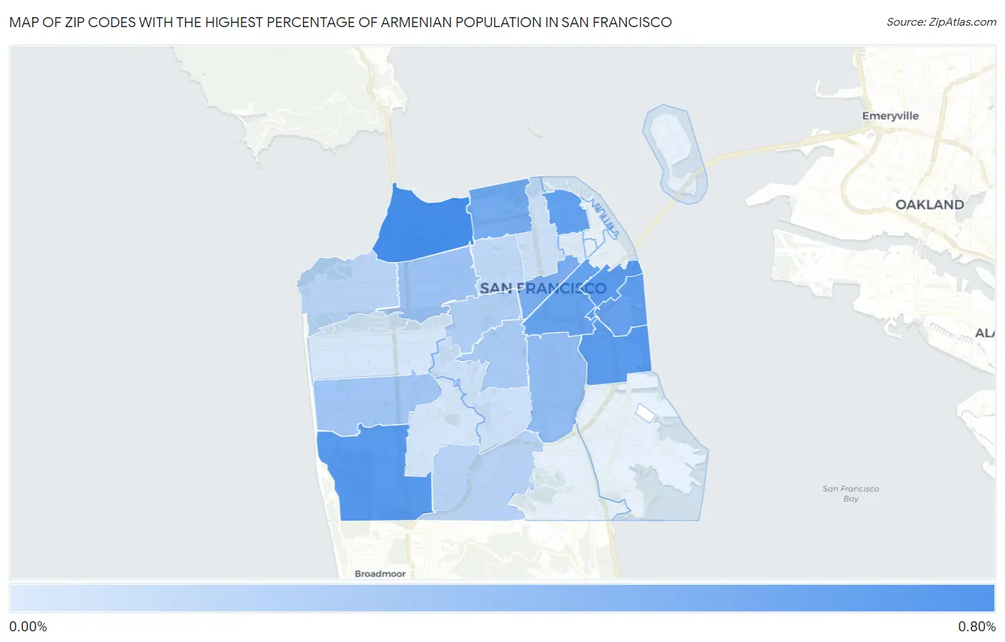 Zip Codes with the Highest Percentage of Armenian Population in San Francisco Map