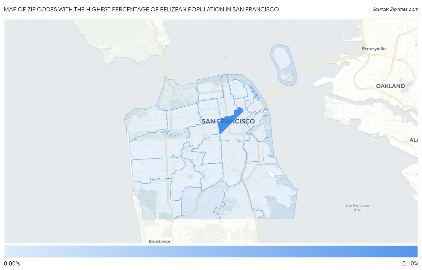 Zip Codes with the Highest Percentage of Belizean Population in San Francisco Map