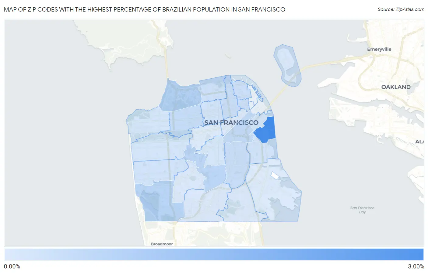 Zip Codes with the Highest Percentage of Brazilian Population in San Francisco Map