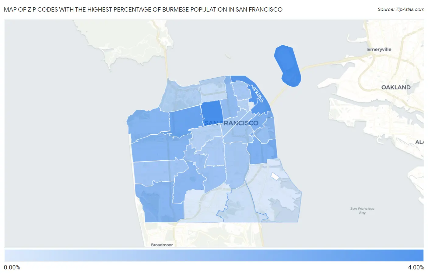 Zip Codes with the Highest Percentage of Burmese Population in San Francisco Map