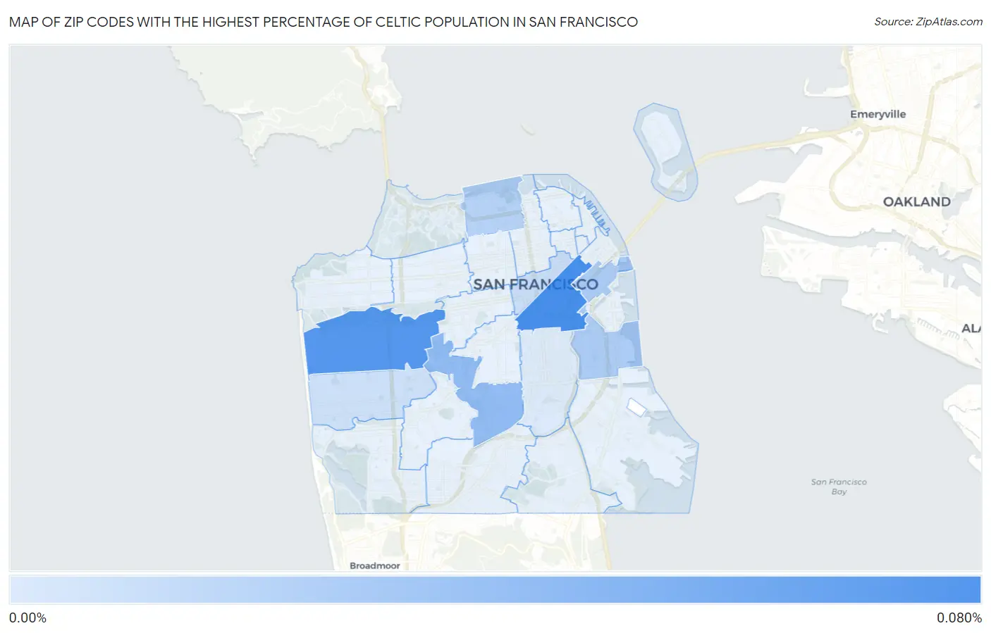 Zip Codes with the Highest Percentage of Celtic Population in San Francisco Map