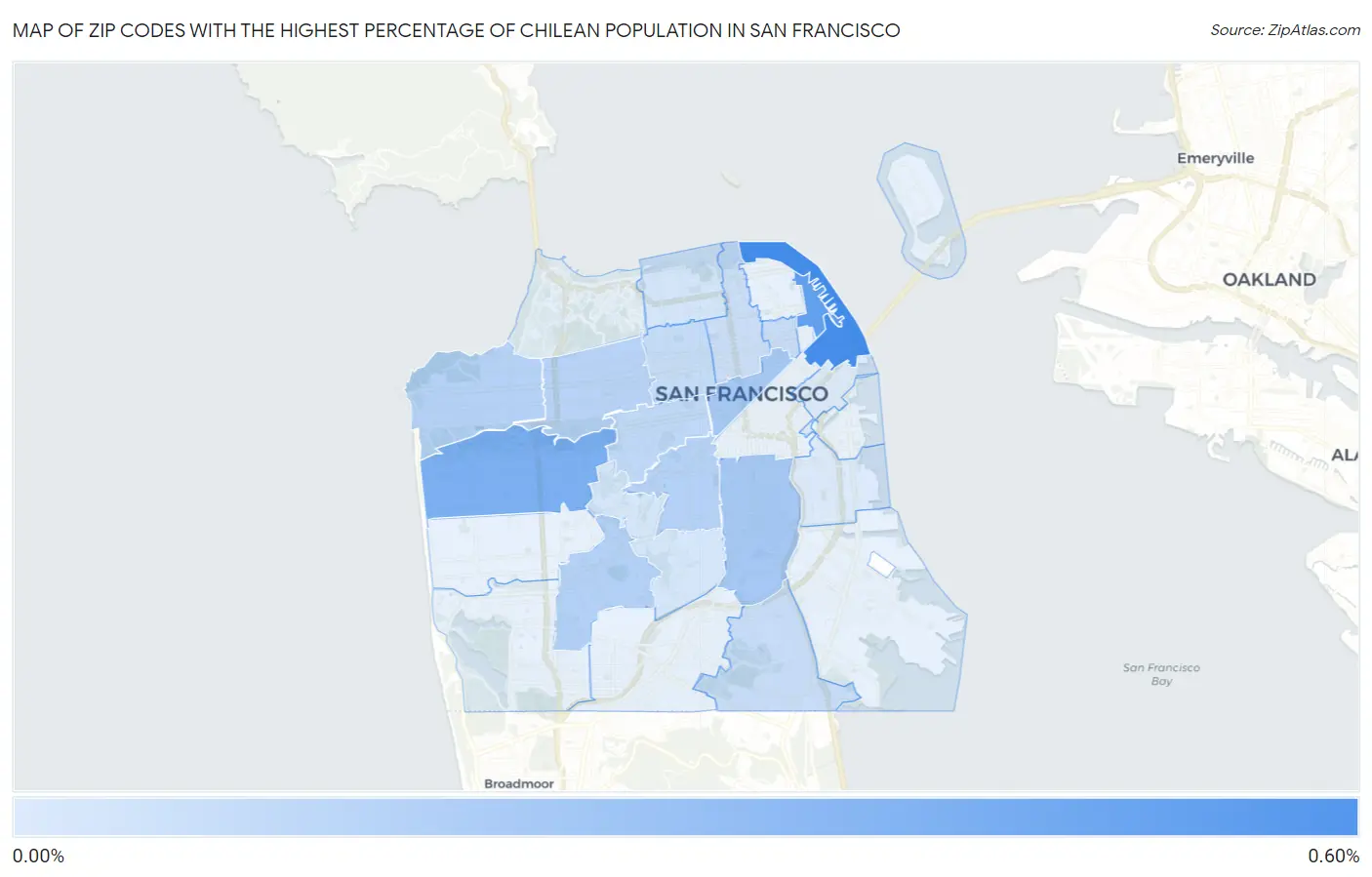 Zip Codes with the Highest Percentage of Chilean Population in San Francisco Map