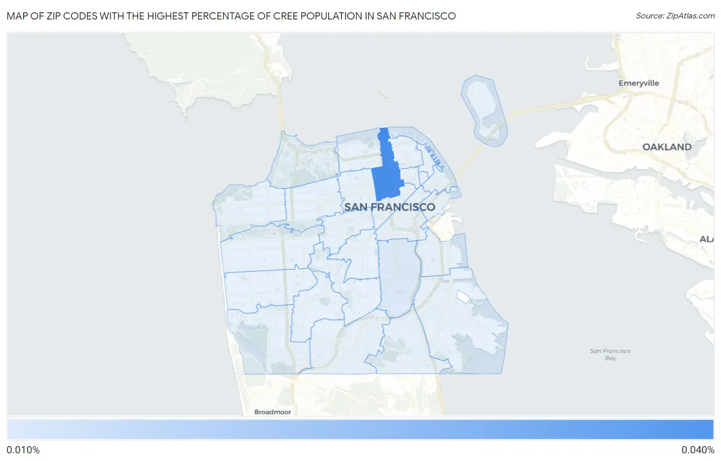 Zip Codes with the Highest Percentage of Cree Population in San Francisco Map