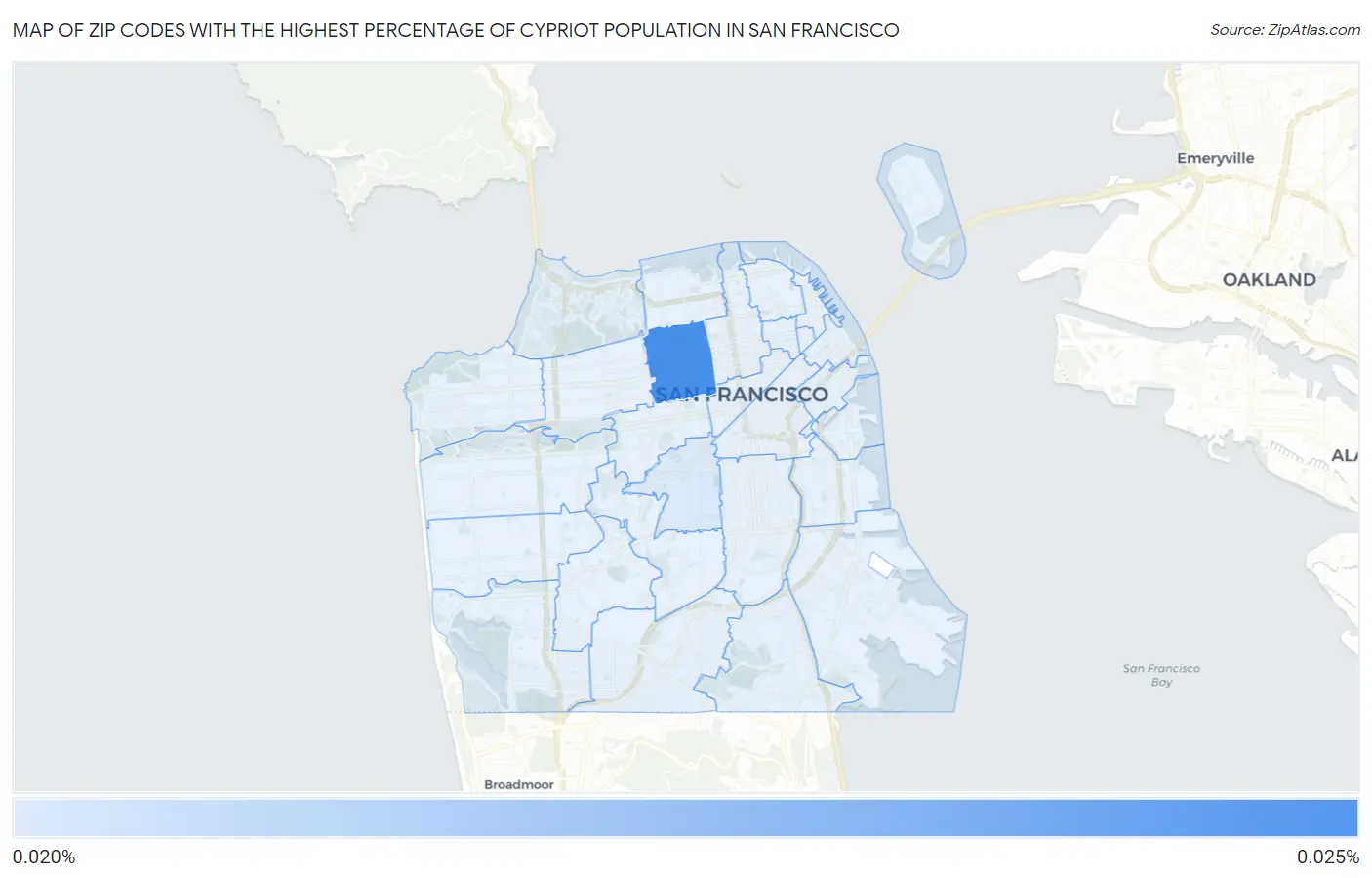 Zip Codes with the Highest Percentage of Cypriot Population in San Francisco Map