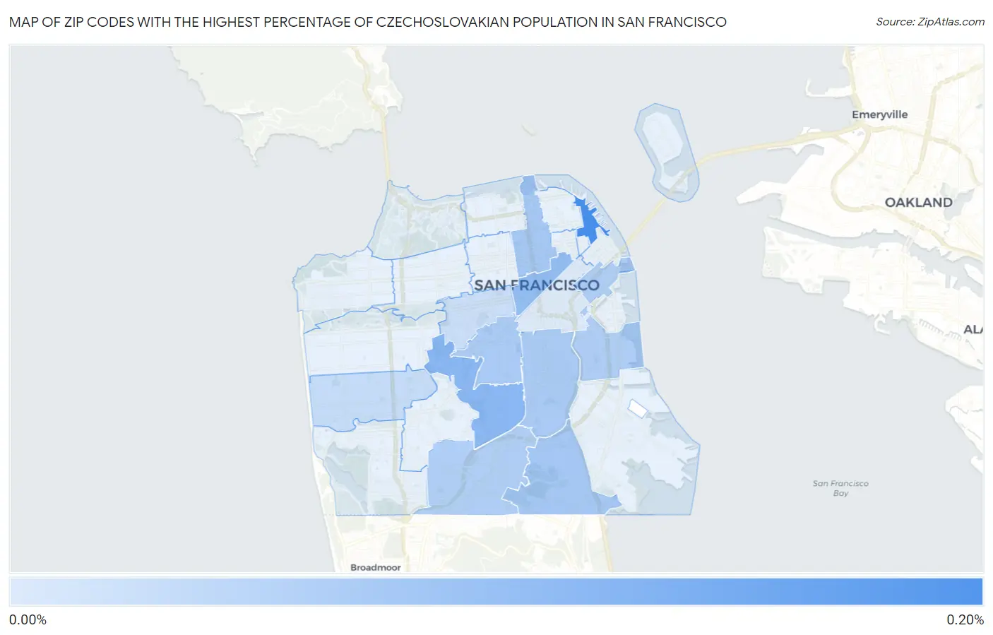 Zip Codes with the Highest Percentage of Czechoslovakian Population in San Francisco Map