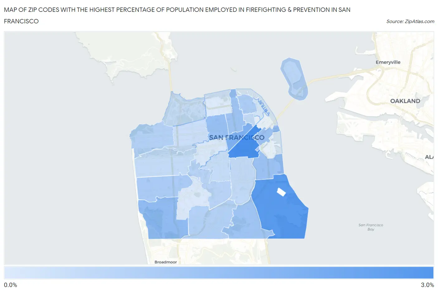 Zip Codes with the Highest Percentage of Population Employed in Firefighting & Prevention in San Francisco Map