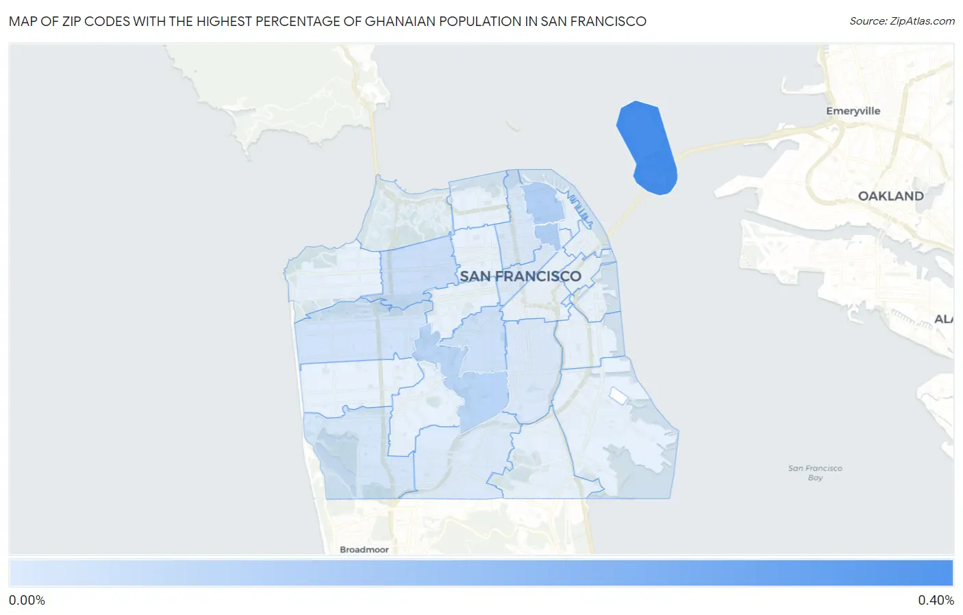 Zip Codes with the Highest Percentage of Ghanaian Population in San Francisco Map