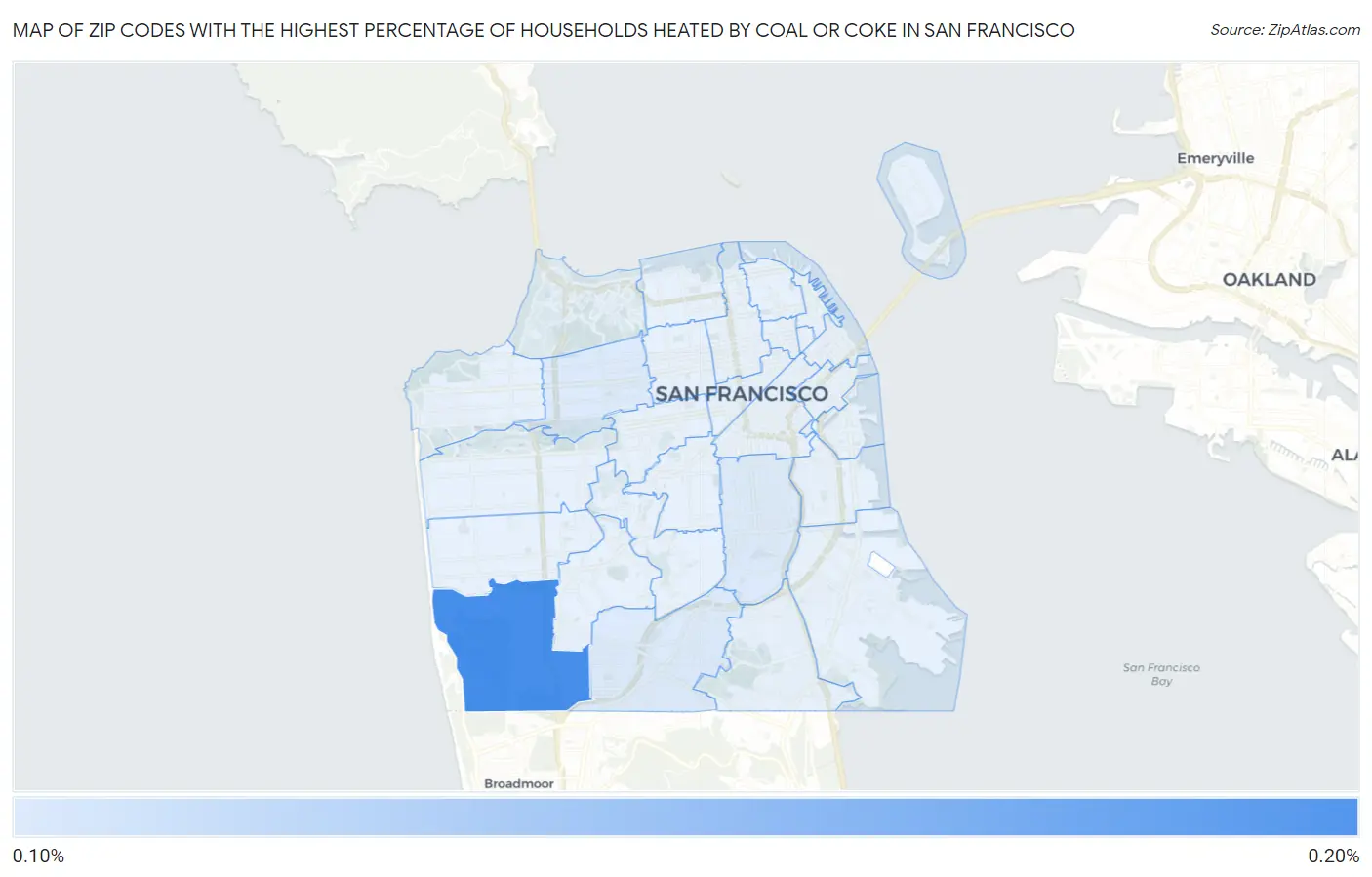 Zip Codes with the Highest Percentage of Households Heated by Coal or Coke in San Francisco Map