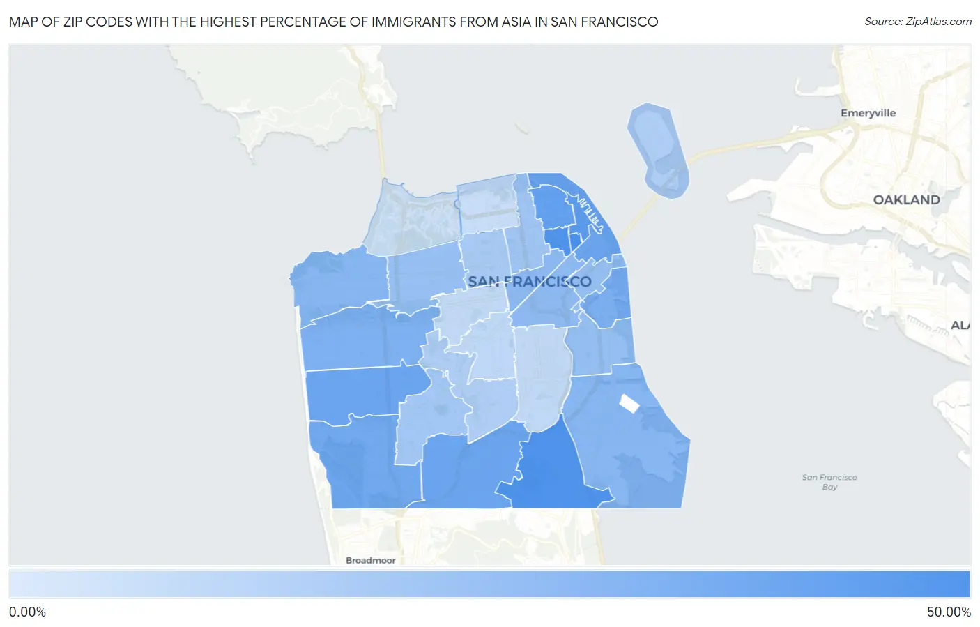 Zip Codes with the Highest Percentage of Immigrants from Asia in San Francisco Map